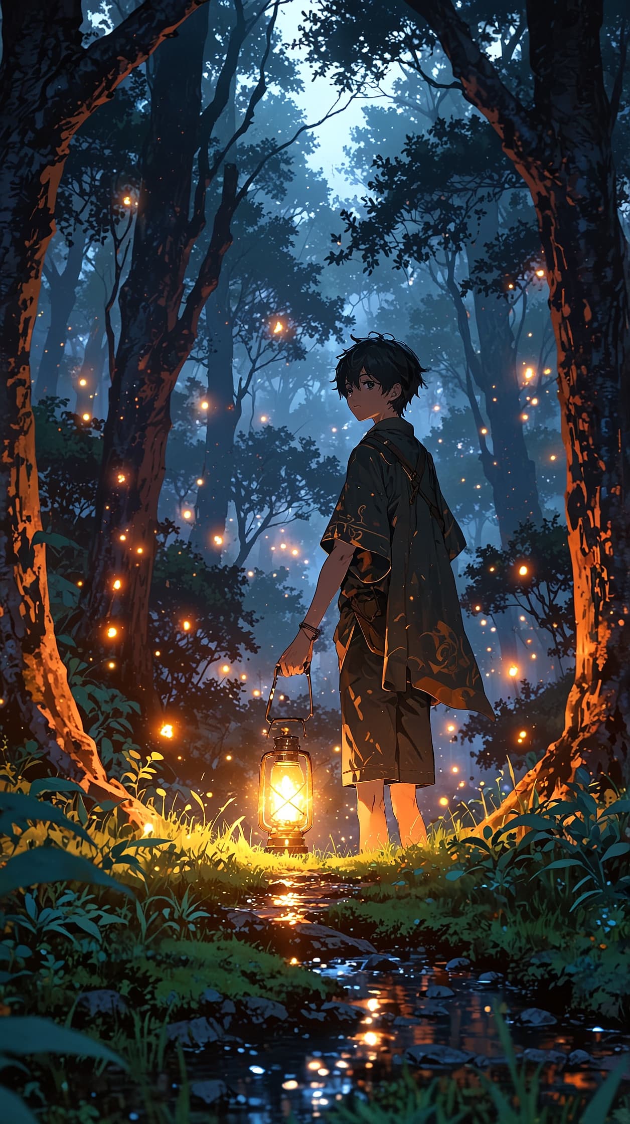 The Forest Guide – Mysterious Anime Fantasy Wallpaper, 4k anime wallpaper, anime forest, spirit guide, glowing light, mystical woods, fantasy nature