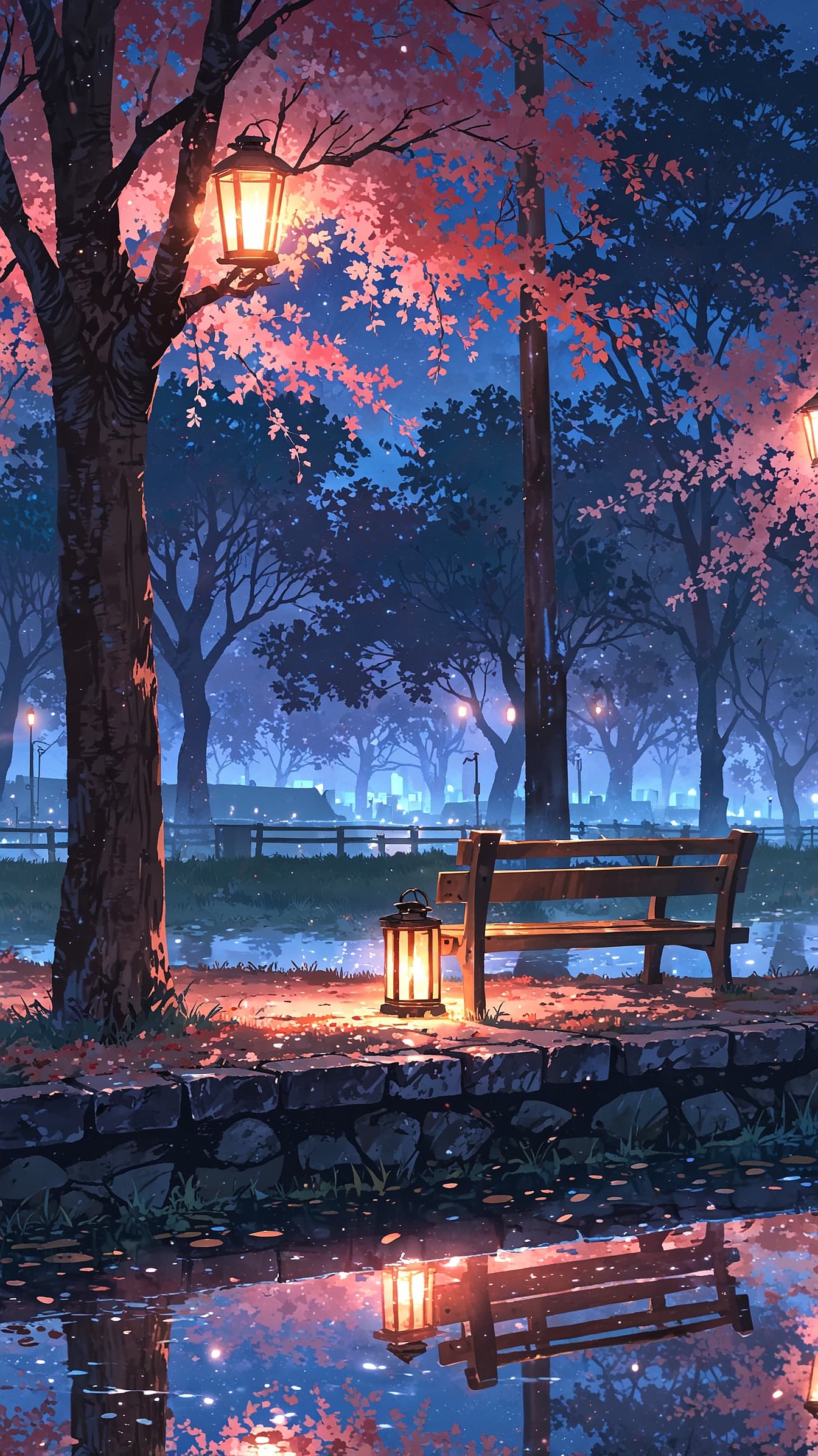 Spring Night Reflections – Peaceful River Anime Wallpaper anime wallpaper