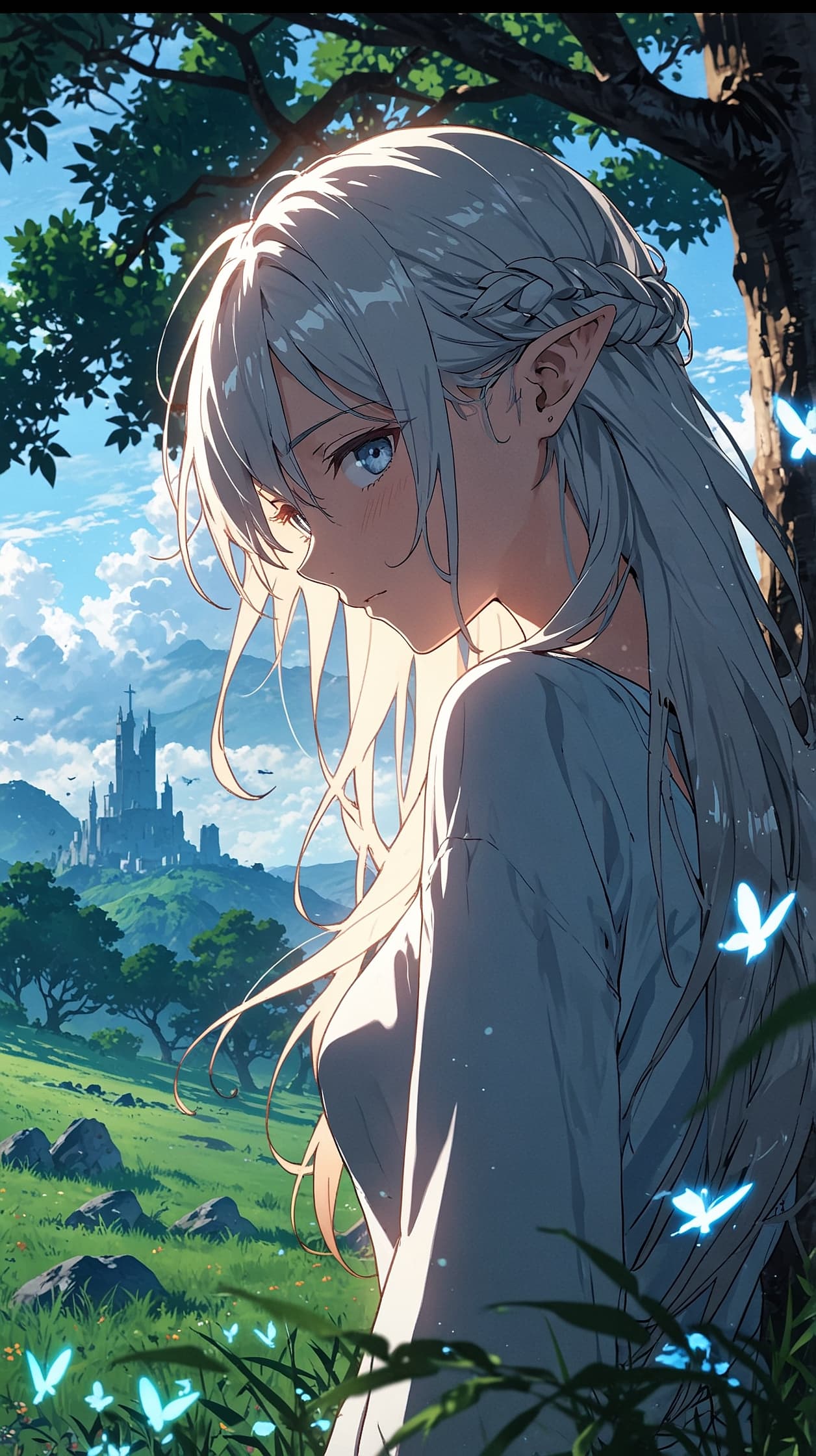 Elf Princess in the Meadow – Fantasy Anime Character Wallpaper, 4k anime wallpaper, anime elf, fantasy princess, glowing meadow, nature magic, peaceful beauty